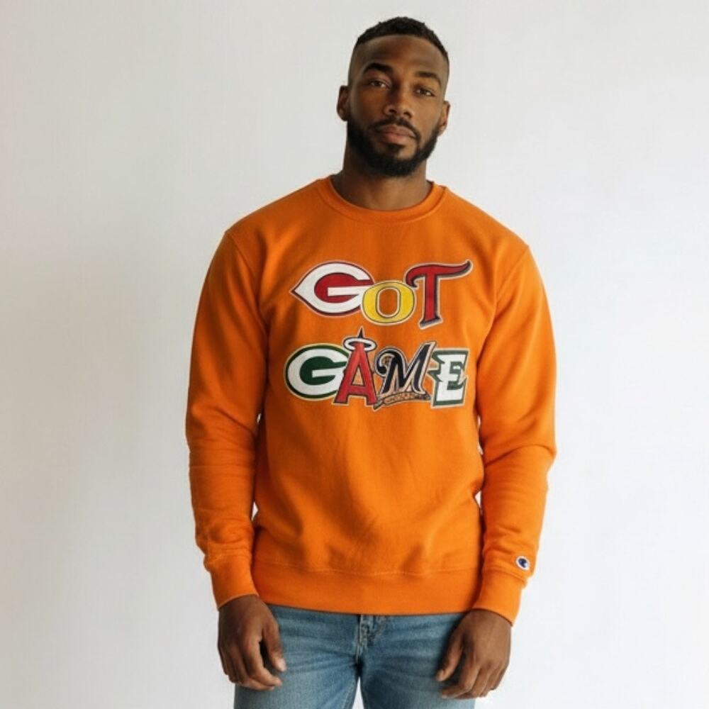 Mens Sweater Size XL Orange "Got Game?" Mixed Sports Teams Baseball Superfan